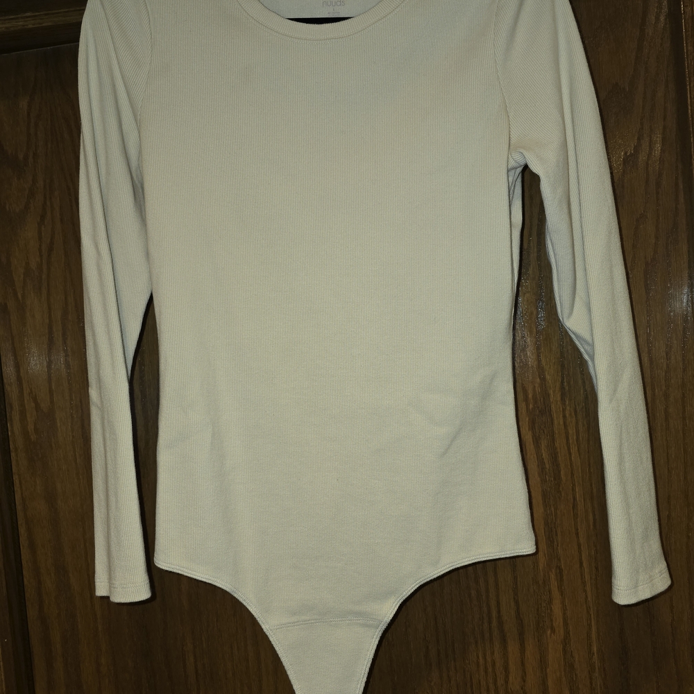 nuuds Cream Long Sleeve Slinkyrib Bodysuit